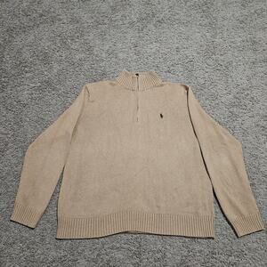 Polo Ralph Lauren Long Sleeve 1/4 Zip 100% Cotton Mockneck Sweater Mens XL Beige